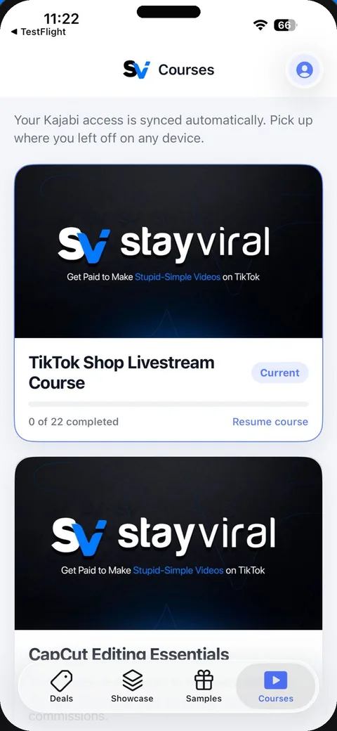 Stay Viral course library on the app